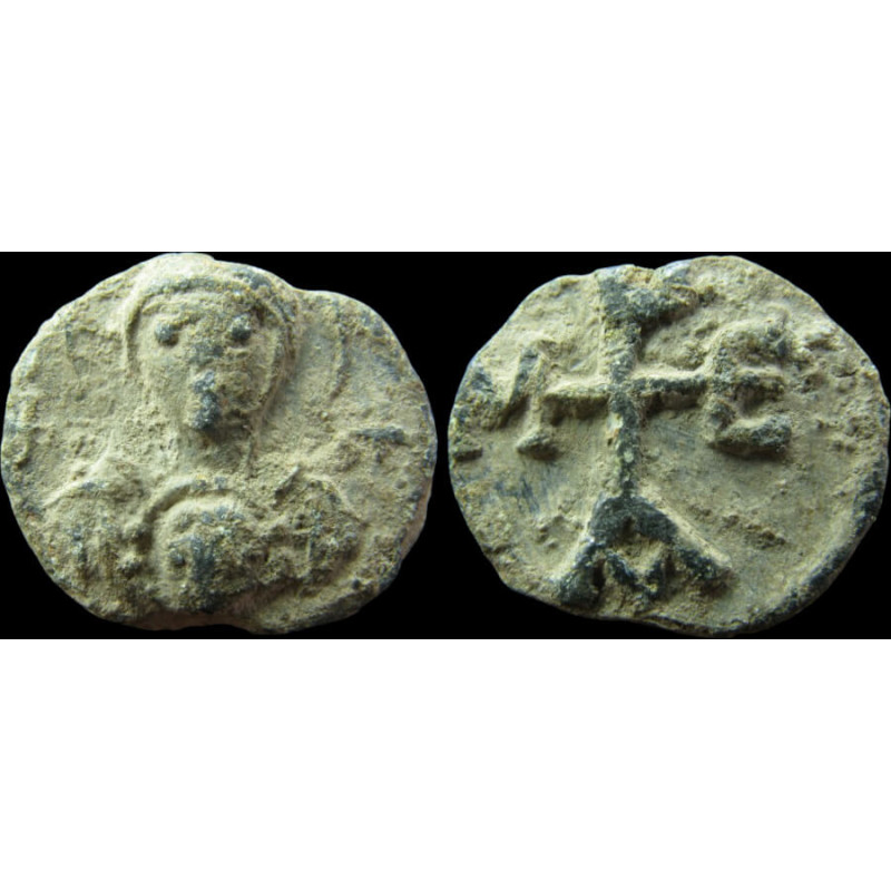Mareas. Sceau byzantin en plomb (Ø 15/17 mm, 4,85 g). VIᵉ / VIIᵉ siècle.