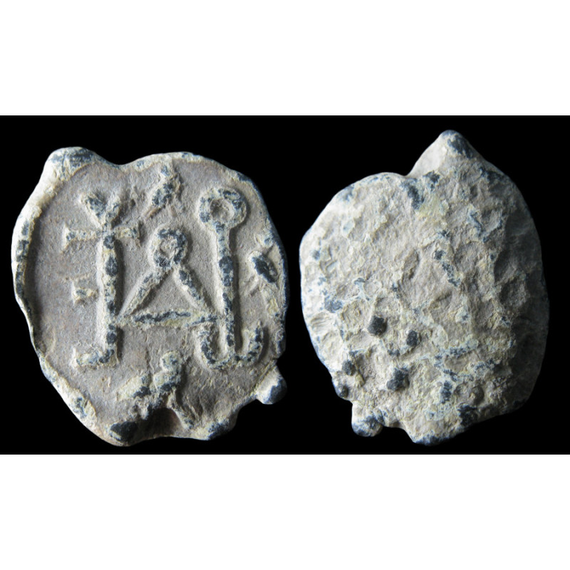 Théodotos. Sceau byzantin en plomb (Ø 14 mm, 2,89 g). VIᵉ siècle.