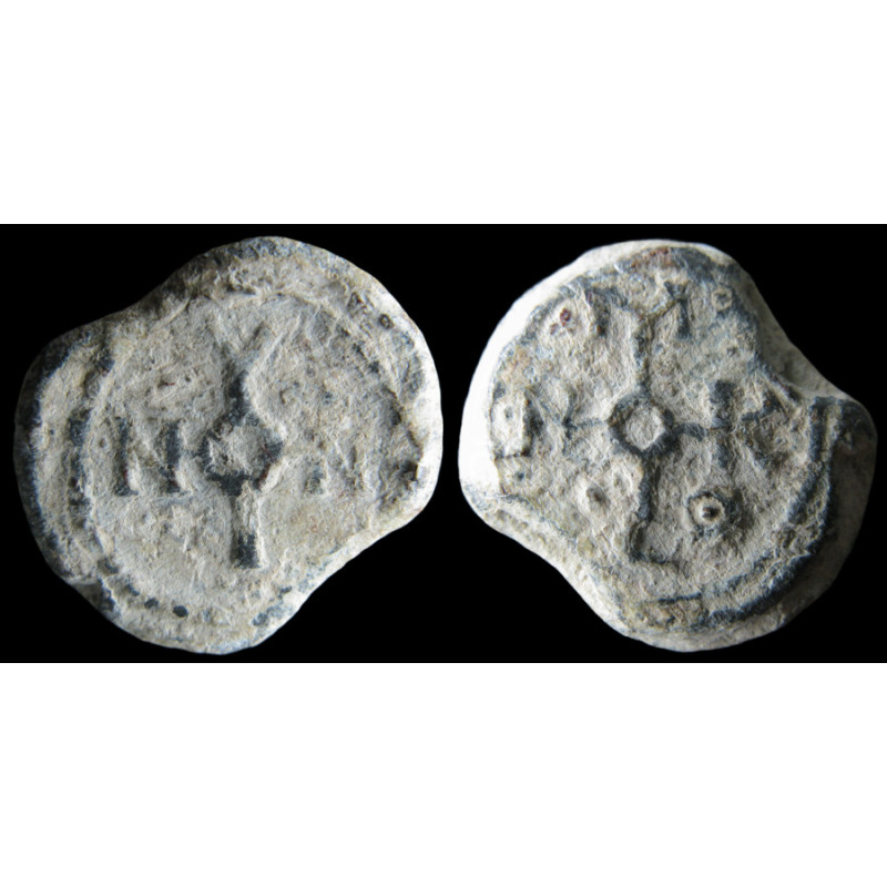 Nonnos, oikonomos (?) - Sceau byzantin en plomb (Ø 15 mm, 4,00 g). Vᵉ–VIᵉ siècle.
