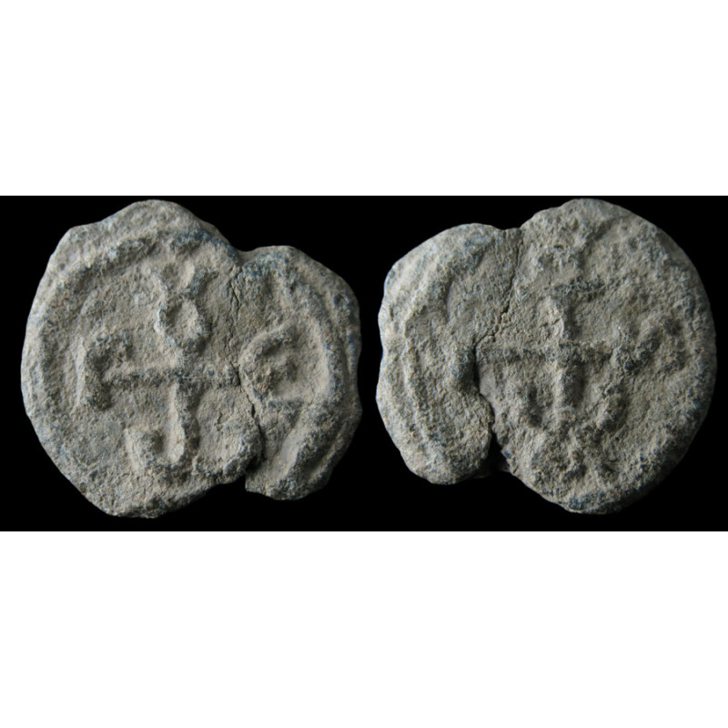 Georges, protonotaire. Sceau byzantin en plomb (Ø 20/21 mm, 7,04 g). VIᵉ–VIIᵉ siècle.