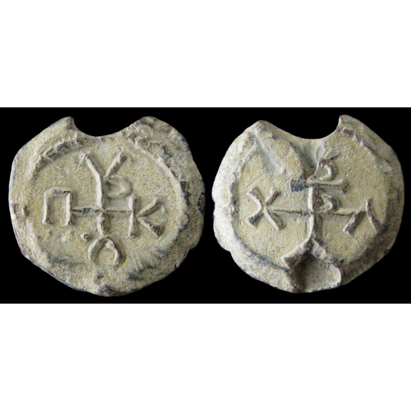 Prokopios, chartulaire. Sceau byzantin en plomb (Ø 23 mm, 10 g). VIᵉ siècle.