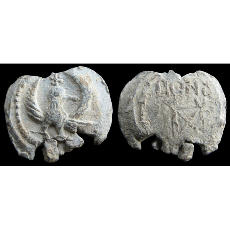 Bonos, fils de Polychronios. Sceau byzantin en plomb (Ø 22 mm, 10,31 g). VIᵉ–VIIᵉ siècle.