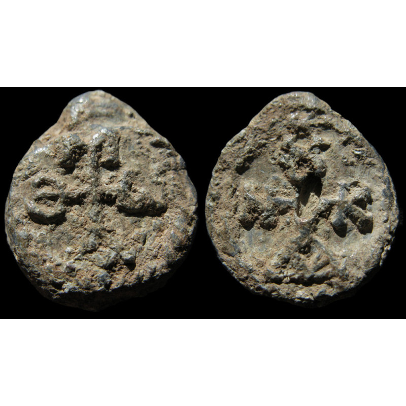 Thomas, diacre. Sceau byzantin en plomb (Ø 21 × 24 mm, 14,91 g). VIᵉ–VIIᵉ siècle.