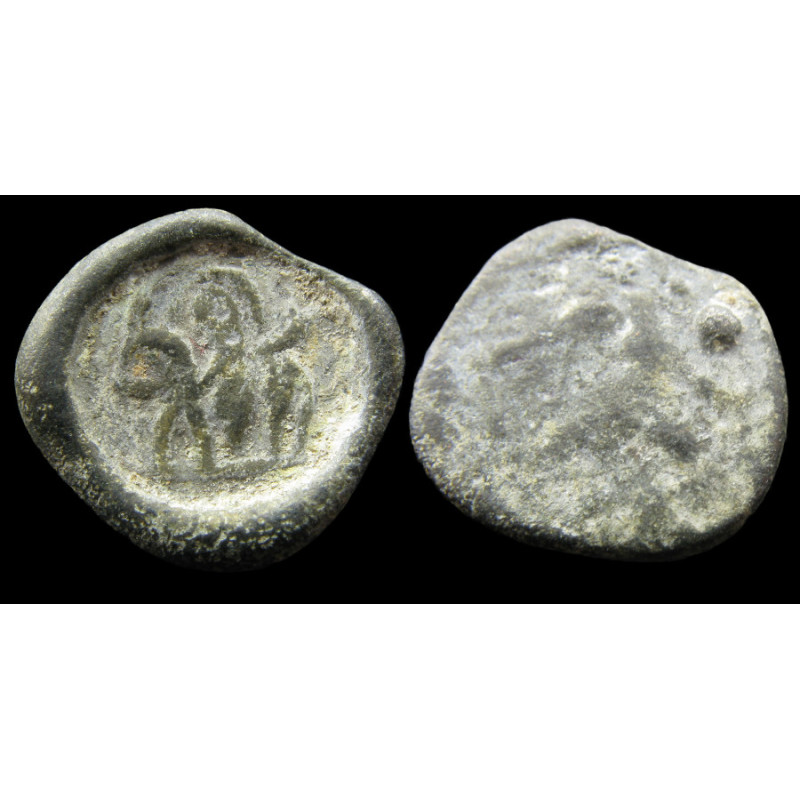 Cavalier. Tessère byzantine en plomb (Ø 14 mm, 1,46 g). VIᵉ siècle ?