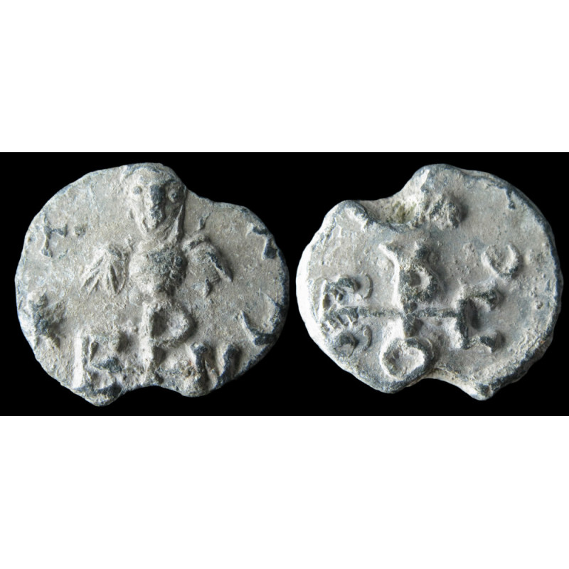 Sergios et Eirenaia (?). Sceau byzantin en plomb (Ø 18 mm, 5,38 g). VIIᵉ siècle.