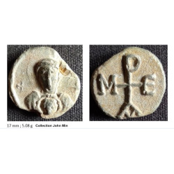 Mareas. Sceau byzantin en plomb (Ø 15/17 mm, 4,85 g). VIᵉ / VIIᵉ siècle.