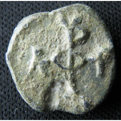 Philagrios et Mauros ou Marius (?). Sceau byzantin en plomb (Ø 13 mm, 3,18 g). VIᵉ siècle.