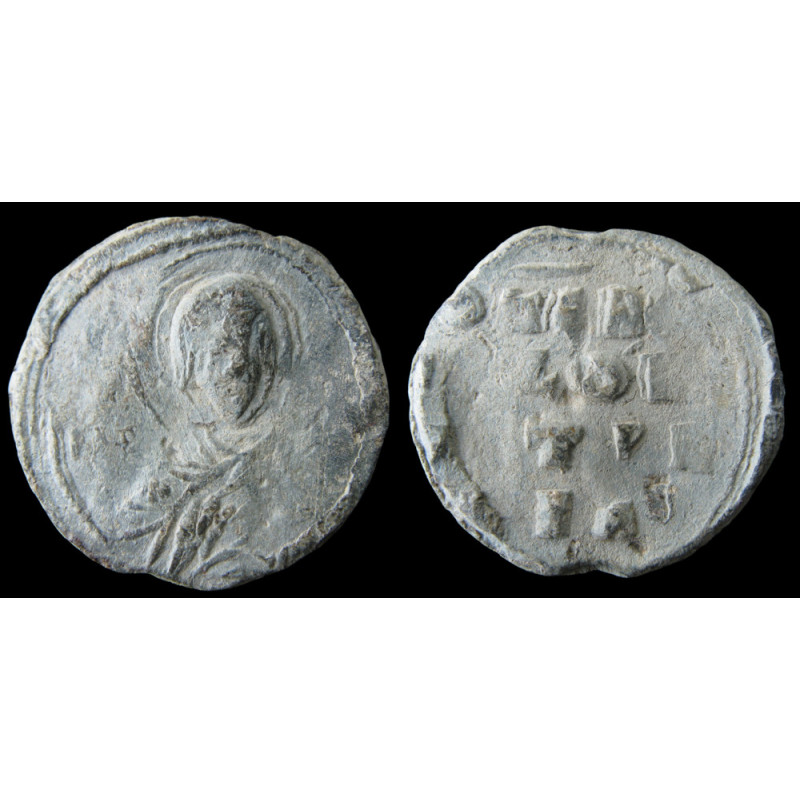 Théodore, stratelates et illustrios (?). Sceau byzantin en plomb (Ø 21 mm, 6,20 g). XIᵉ siècle.
