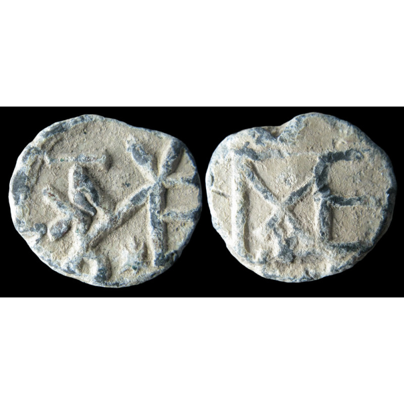 Constantin (?), apo éparchôn et commerciaire. Sceau byzantin en plomb (Ø 15 mm, 3,22 g). Vᵉ–VIᵉ siècle.