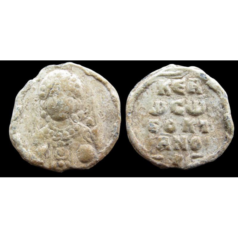 Théoktistos, protonotaire. Sceau byzantin en plomb (Ø 20 mm, 5,19 g). IXᵉ siècle.