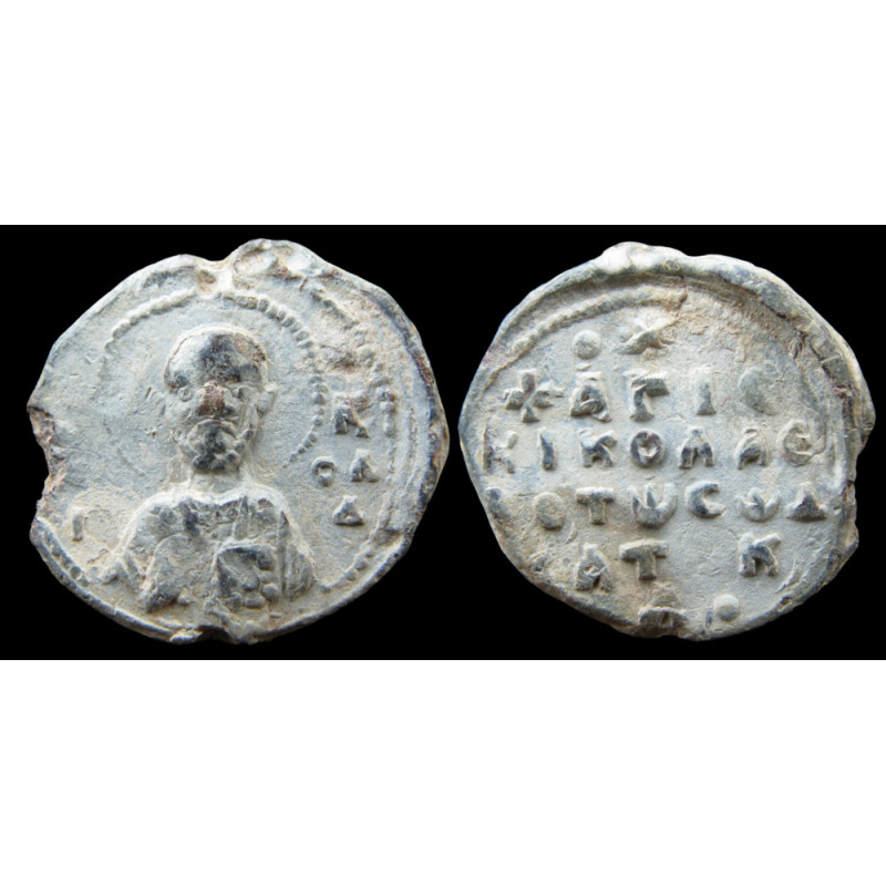 Katakalôn (Nicolas ?). Sceau byzantin en plomb (Ø 22,5 mm, 8,38 g). XIe-XIIe siècle.