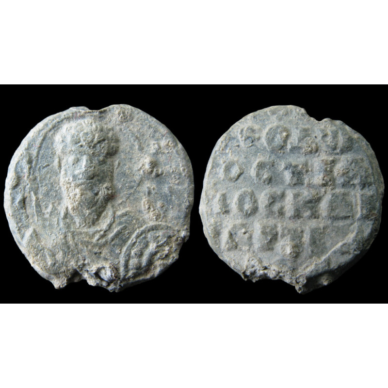 Théodore, ostiaire et chartulaire (?). Sceau byzantin en plomb (Ø 18,76 mm, 5,69 g). XIᵉ siècle.