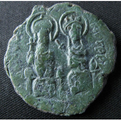 Justin II et Sophie – Follis (Ø 31 mm) avec chrisme – Constantinople – Sear 360 - AN 9