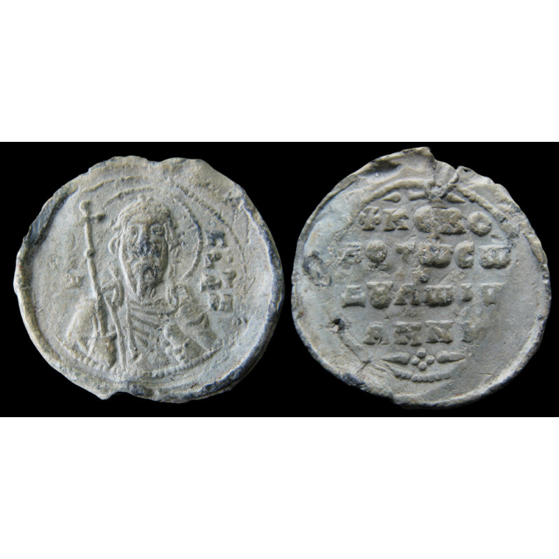 Jean. Sceau byzantin en plomb (Ø 21,85 mm, 6,51 g). IXᵉ siècle.