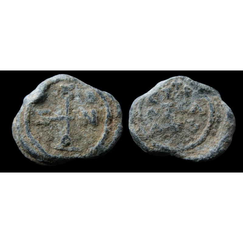 Zenonianos, stratélatès. Sceau byzantin en plomb (Ø 19 × 22 mm, 13,60 g). VIᵉ siècle.