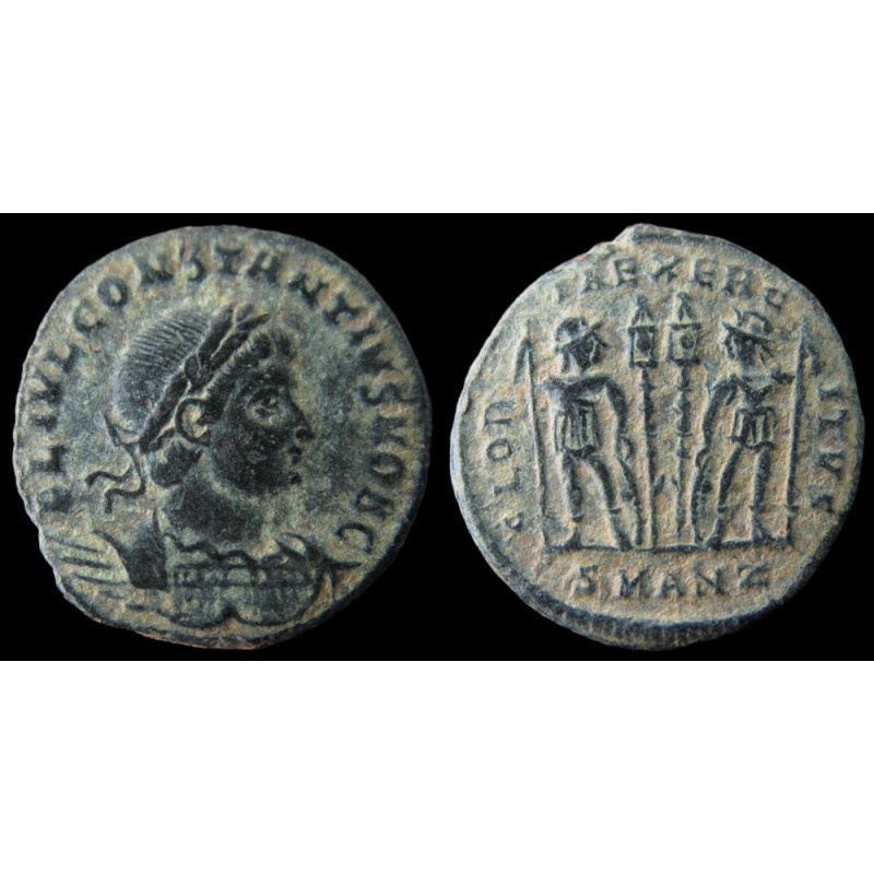 Constance II – Nummus frappé à Antioche – GLORIA EXERCITVS – RIC 88