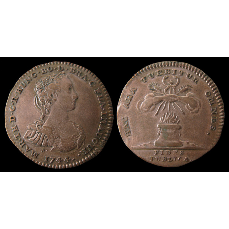 Marie-Thérèse – Jeton d'inauguration en cuivre rouge frappé en 1744 – De Witte 1898, jetons n°1 (variante)