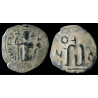 Califat Rashidun – Fals arabo-byzantin imitant Constans II debout – Grand M – (647–658)