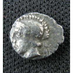 Tégée (Arcadie) – Tétartèmorion en argent – Tête d'Athéna / Grand T – ca 423–400 av. J.-C.