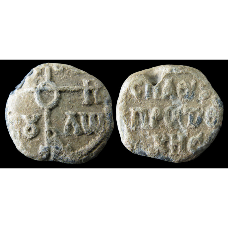 David, protospathaire impérial et ek prosôpou des Thracésiens. Sceau byzantin en plomb (Ø 21 mm, 10,46 g). VIIIᵉ/IXᵉ siècle.