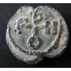 Grégoire & Jean. Sceau byzantin en plomb (Ø 22 mm, 6,67 g). VIᵉ–VIIᵉ siècle.