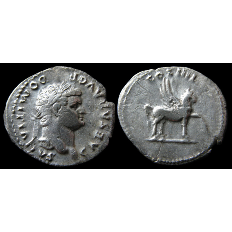 Domitien – Denier frappé à Rome comme César – COS IIII – Pégase – RIC 921
