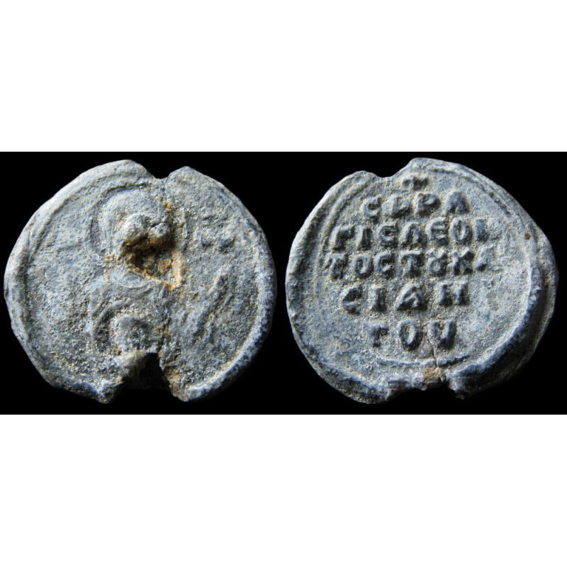 Léon Charsianités. Sceau byzantin en plomb (Ø 22 × 24 mm, 6,98 g). Fin XIᵉ – début XIIᵉ siècle.