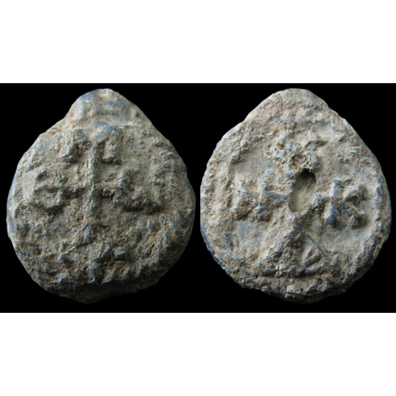 Thomas, diacre. Sceau byzantin en plomb (Ø 21 × 24 mm, 14,91 g). VIᵉ–VIIᵉ siècle.