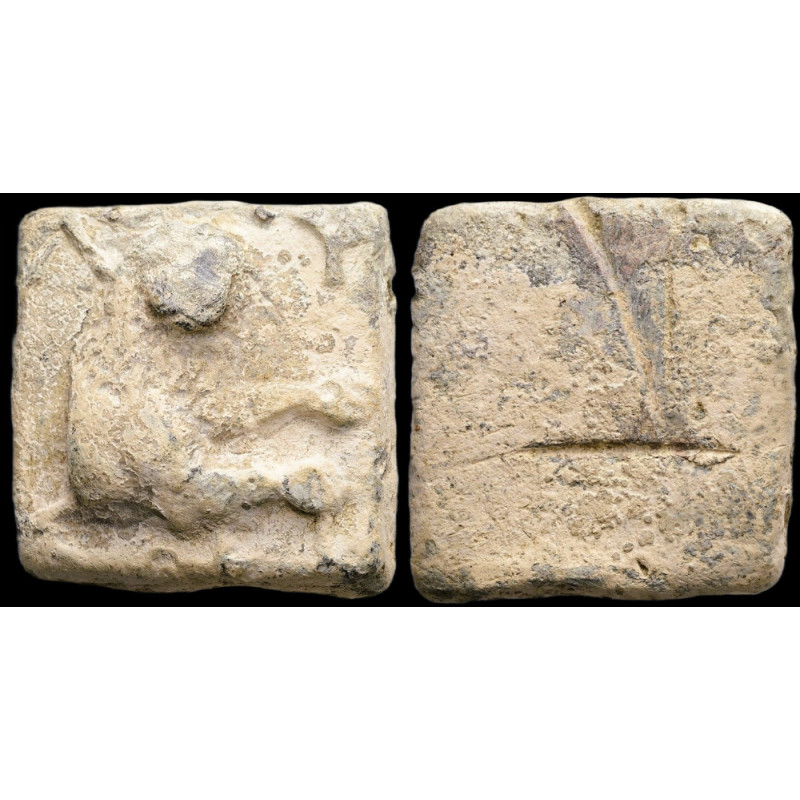 Poids en plomb grec d'un quart de mine | Lysimachéia, Thrace | Lion bondissant | IIIe–IIe s. av. J.-C.