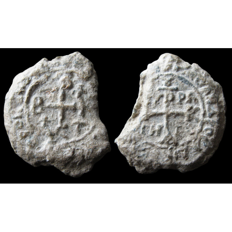 Béser, patrice et stratège. Sceau byzantin en plomb (Ø 24/30 mm, 24,40 g). VIIIᵉ siècle, première moitié.
