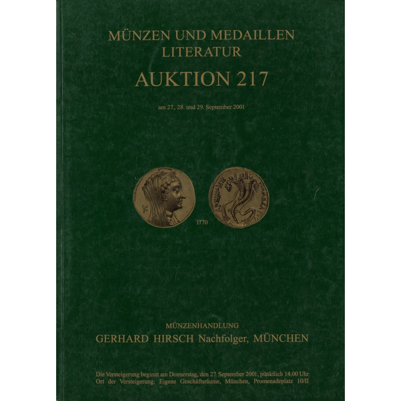 Catalogue Gerhard Hirsch Nachfolger, vente 217 (2001) – Monnaies antiques, Judaica, médailles, littérature numismatique