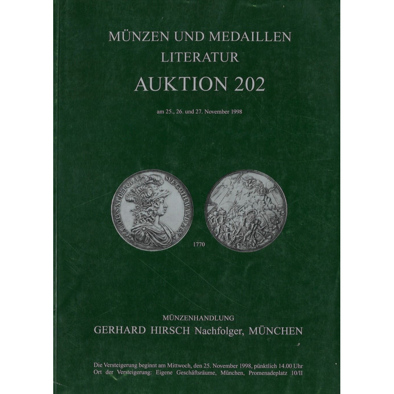 Catalogue Gerhard Hirsch Nachfolger – Auktion 202 (Munich, 1998) : monnaies antiques, allemandes, médailles, livres