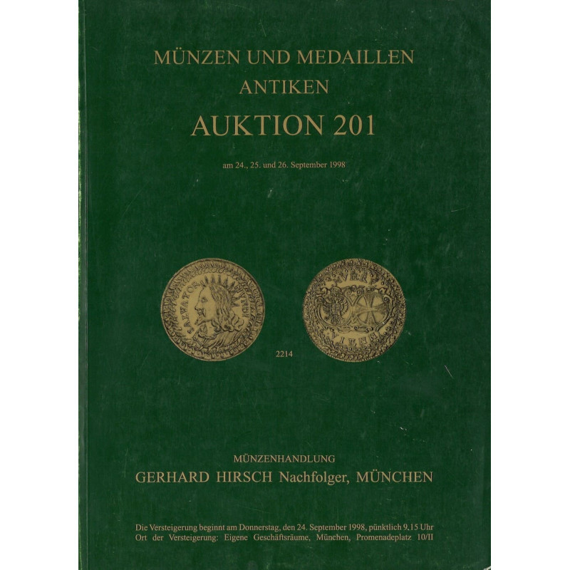 Catalogue Gerhard Hirsch Nachfolger Auktion 201 (1998) – Monnaies antiques, antiquités, médailles