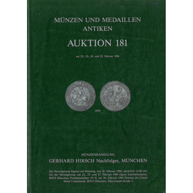 Gerhard Hirsch Nachfolger – Auktion 181, Munich 1994 : monnaies antiques, sceaux byzantins, Württemberg