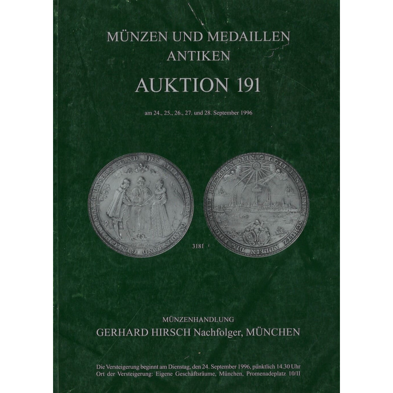 Catalogue Gerhard Hirsch Nachfolger 191 (Munich, 1996) : monnaies grecques et romaines, antiquités, médailles