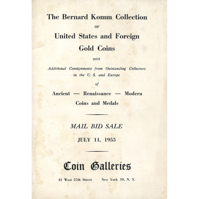 Coin Galleries – Collection Bernard Komm : monnaies d’or, juives, grecques et byzantines, 11 juillet 1955