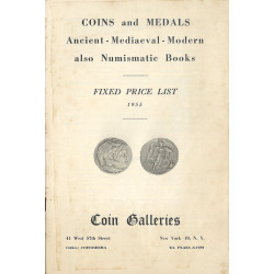 Coin Galleries – Coins and Medals, Ancient, Mediaeval, Modern : liste à prix marqués 1955 et livres de numismatique